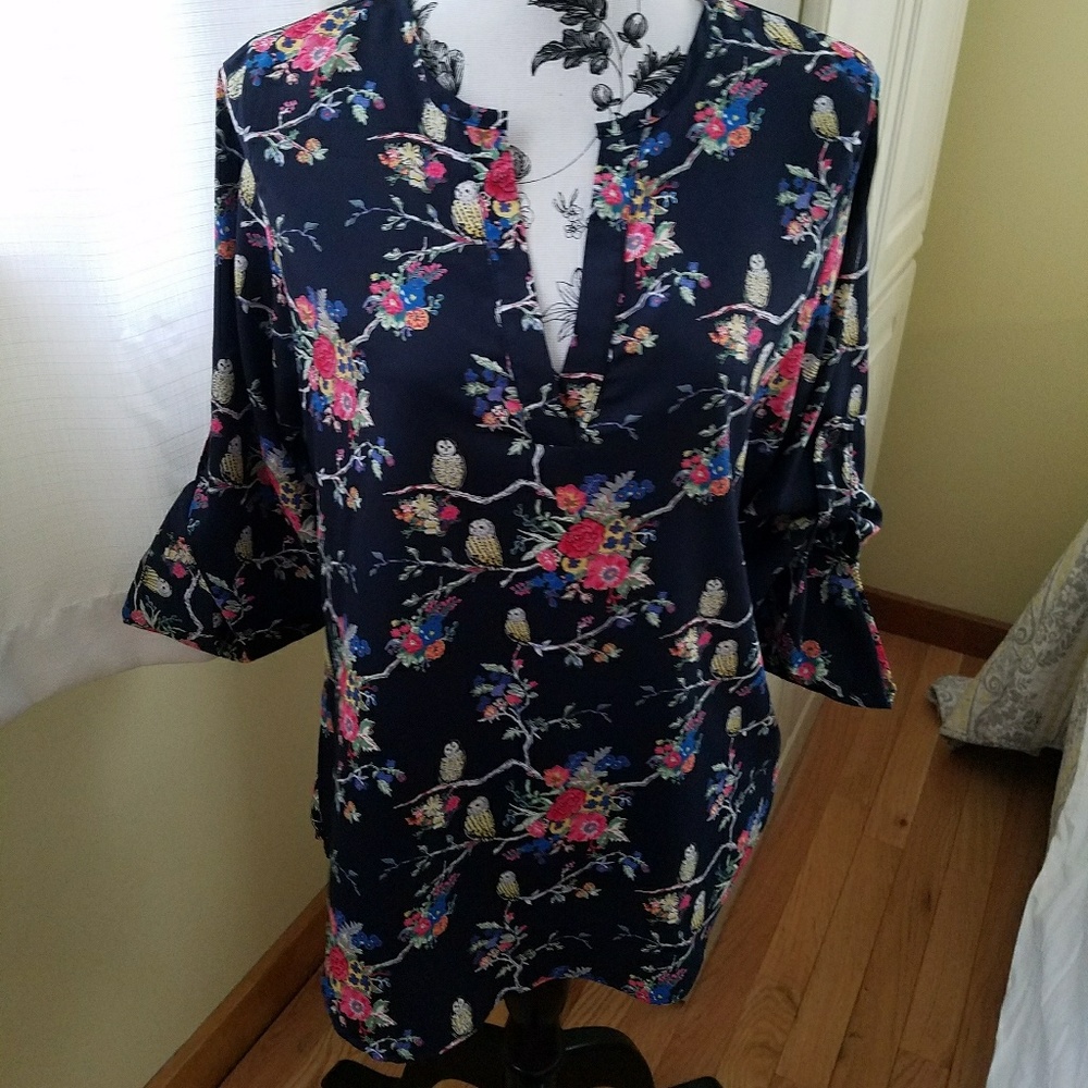 Navy Print Tunic Top